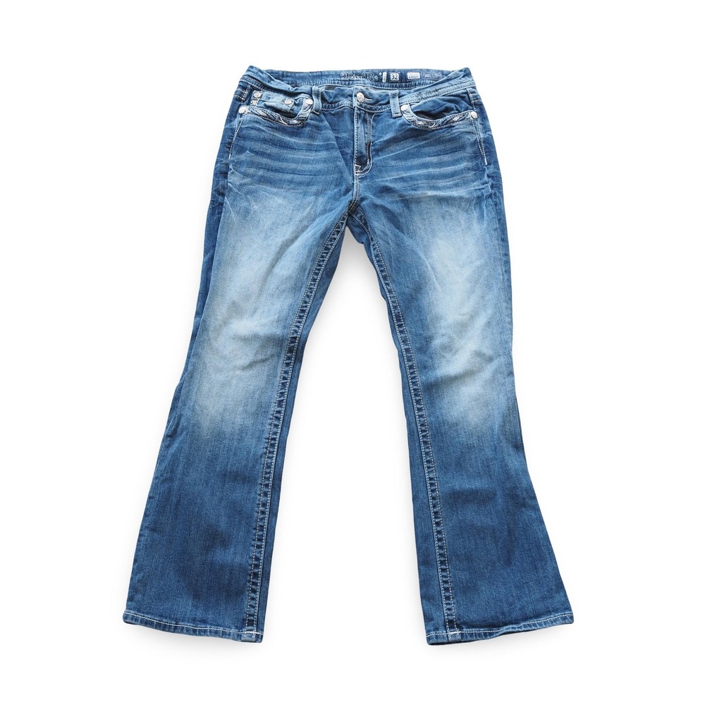 Miss Me Fleur de Lis Mid Rise Easy Bootcut Jeans Blue E3304EBR Womens 32 x 31.5